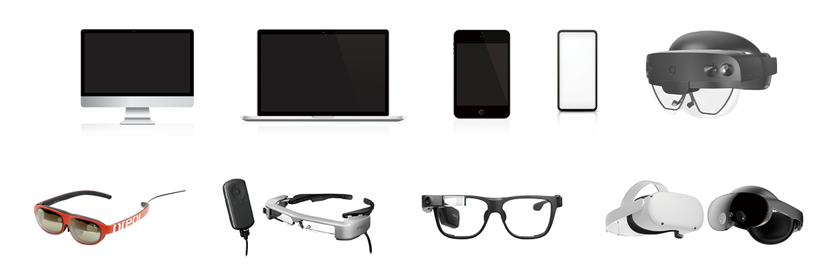Smart Glass (HoloLens2, Oculus Quest Pro2, HTC VIVE), Windows, Mac, Android, IOS etc.